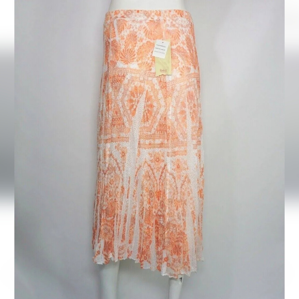  Reba Womens Caribbean Blues Boho Peasant Elastic Waist Skirt n Tangerine Orange